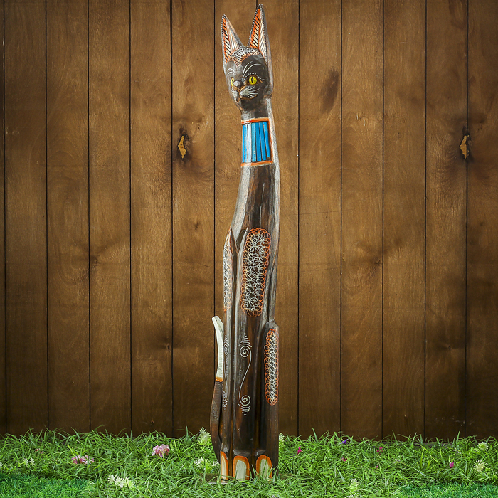 Сувенир дерево "Кошка с голубыми вставками" 16х7х100 см