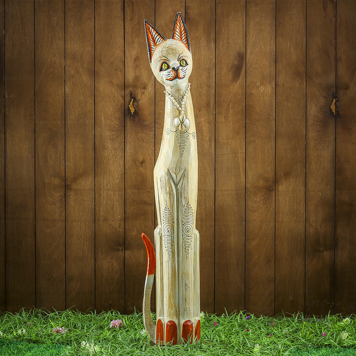 Сувенир дерево "Светлая кошка с украшениями" 16х7х100 см