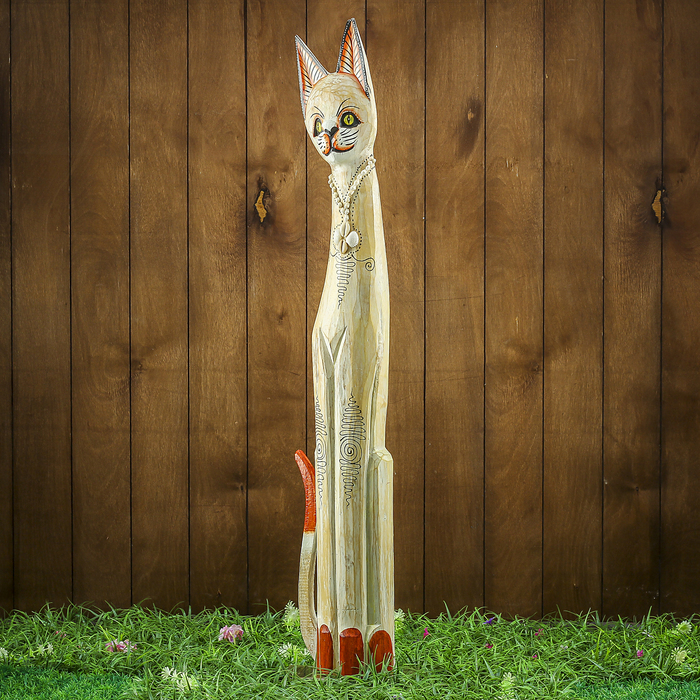 Сувенир дерево "Светлая кошка с украшениями" 16х7х100 см