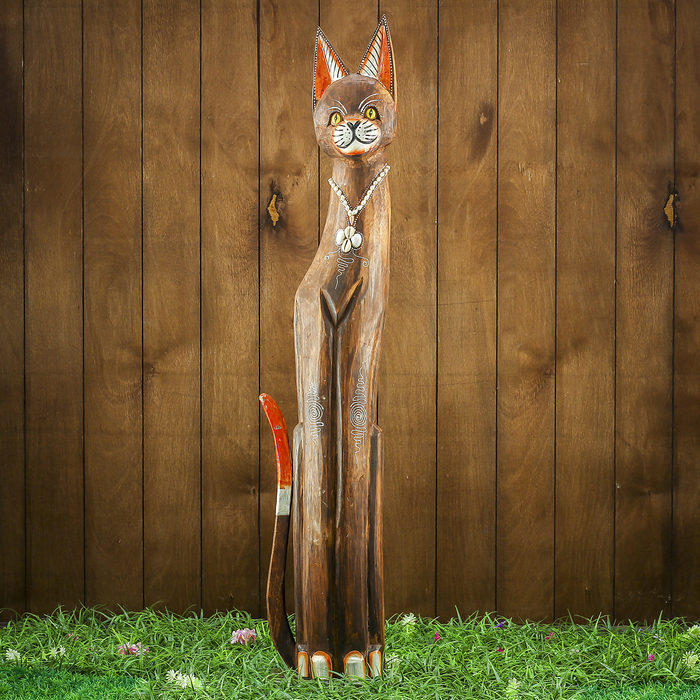 Сувенир дерево "Тёмная кошка с украшениями" 16х7х100 см