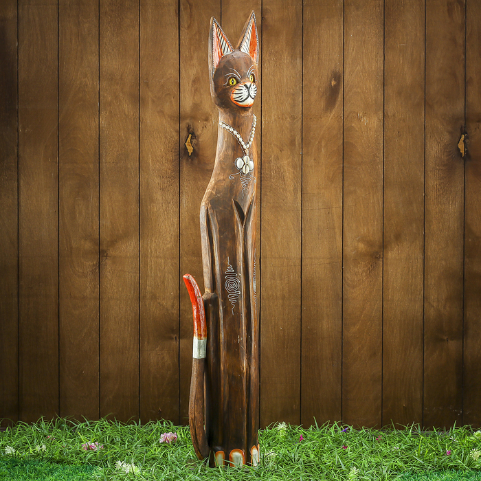 Сувенир дерево "Тёмная кошка с украшениями" 16х7х100 см