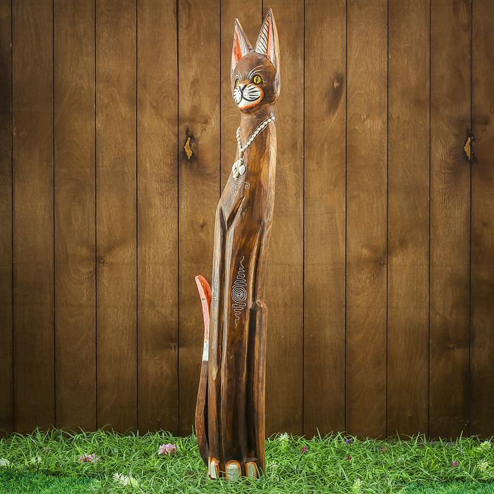 Сувенир дерево "Тёмная кошка с украшениями" 16х7х100 см