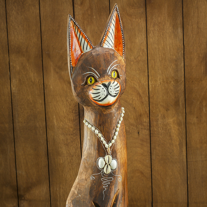 Сувенир дерево "Тёмная кошка с украшениями" 16х7х100 см