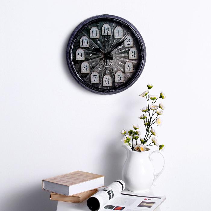 Часы настенные, рама под старину, круглые, циферблат под дерево d=35см