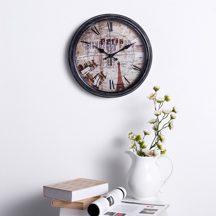 Часы настенные, рама под старину,Paris, круглые d=45см