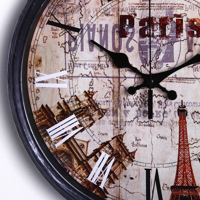 Часы настенные, рама под старину,Paris, круглые d=45см