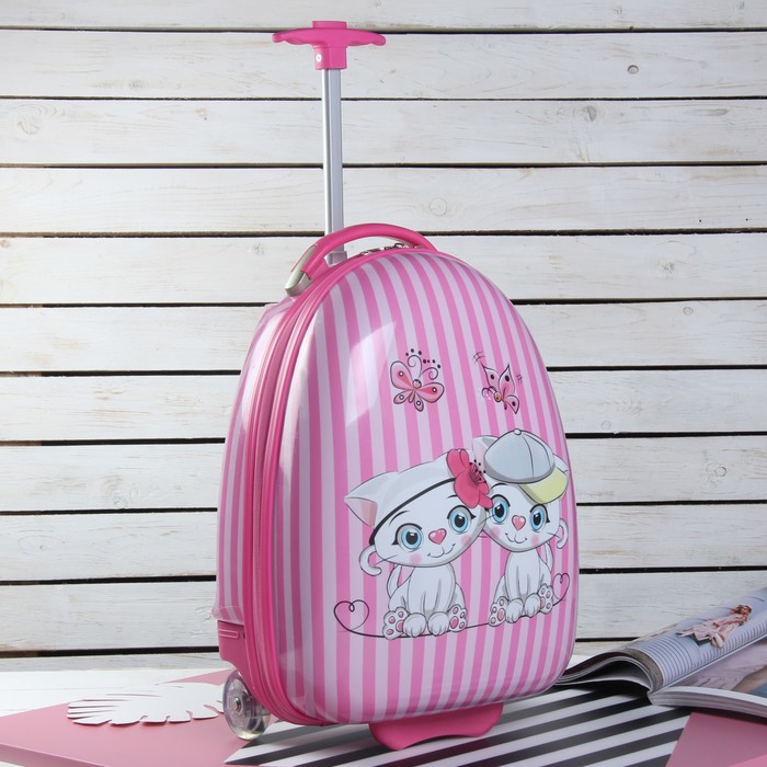 Чемодан детский «Котики», отдел на молнии, 2 колеса, цвет розовый