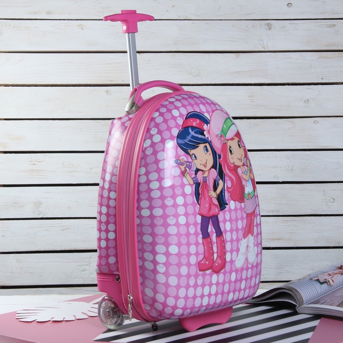 Чемодан детский «Дуэт», отдел на молнии, 2 колеса, цвет розовый
