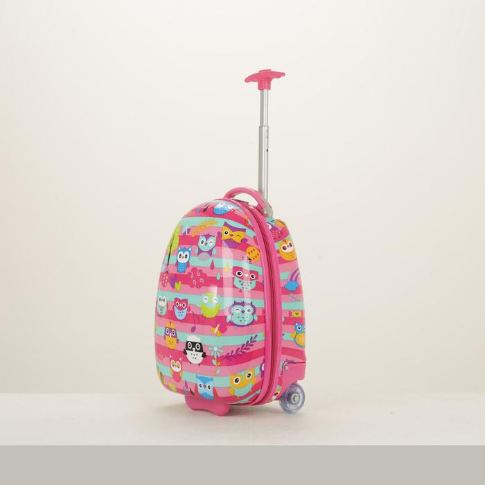 Чемодан детский «Совы на ветке», отдел на молнии, 2 колеса, цвет розовый