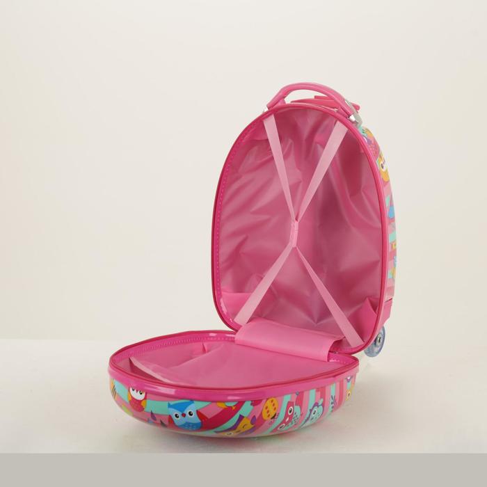 Чемодан детский «Совы на ветке», отдел на молнии, 2 колеса, цвет розовый