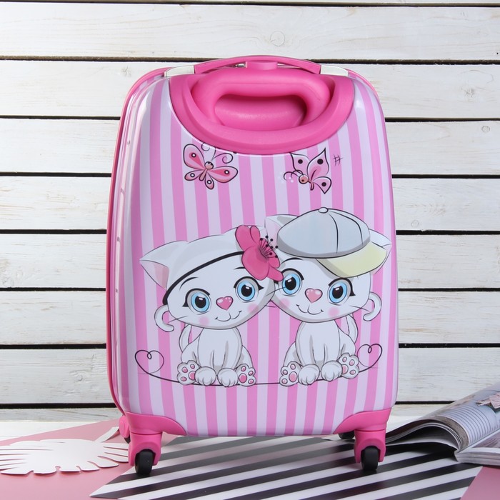 Чемодан детский «Котики» 18", отдел на молнии, 4 колеса, цвет розовый
