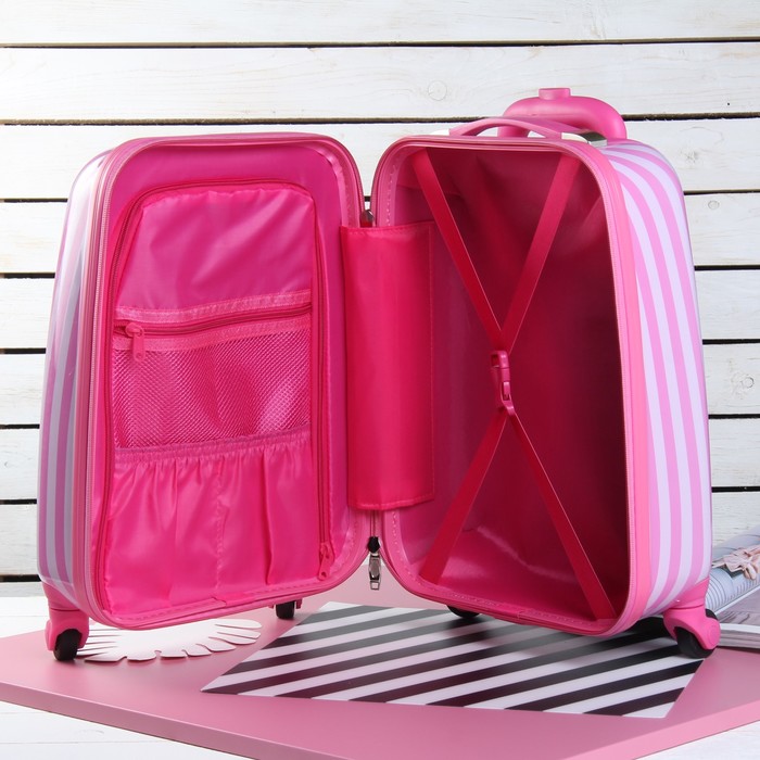 Чемодан детский «Котики» 18", отдел на молнии, 4 колеса, цвет розовый