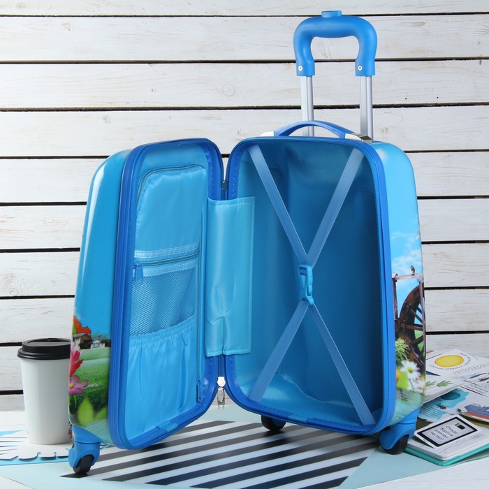 Чемодан детский «Велосипедист» 18", отдел на молнии, 4 колеса, цвет синий