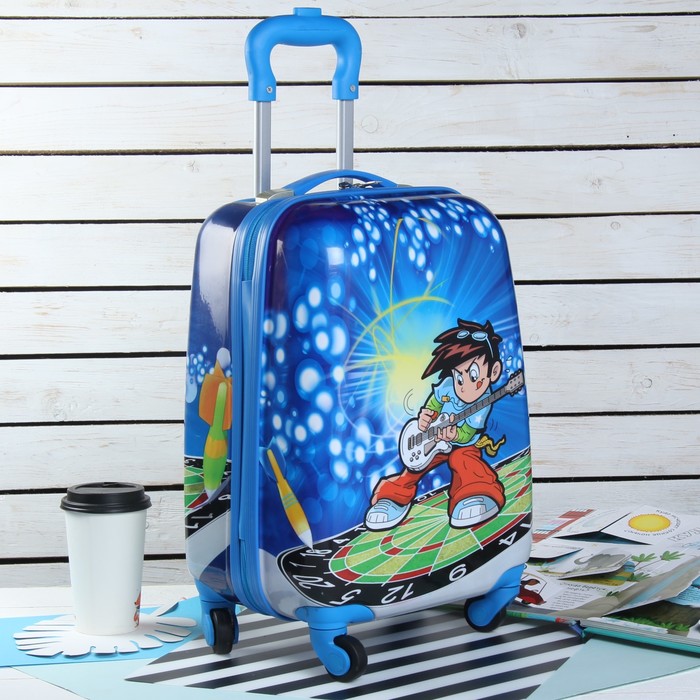 Чемодан детский «Гитарист» 18", отдел на молнии, 4 колеса, цвет синий