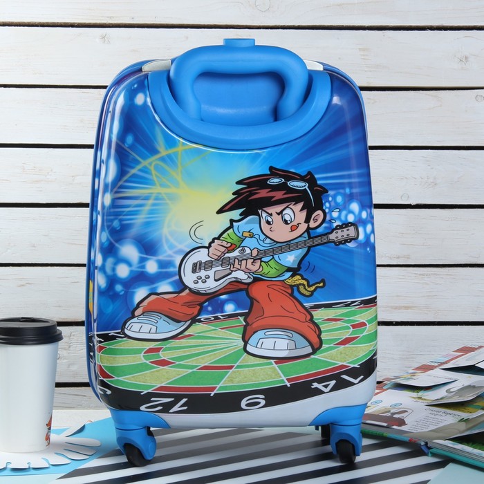 Чемодан детский «Гитарист» 18", отдел на молнии, 4 колеса, цвет синий