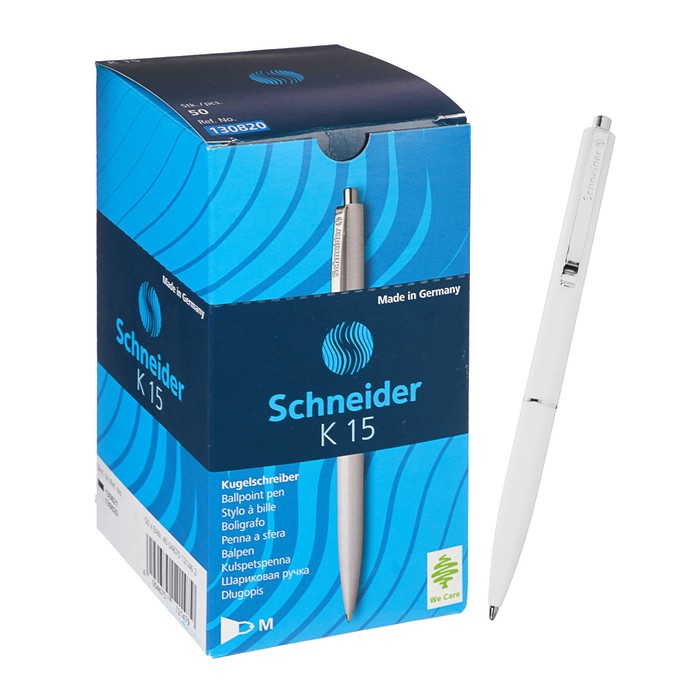 Ручка шариковая автоматическая Schneider К15, корпус белый, синие чернила