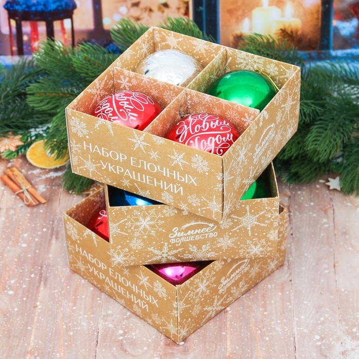 Набор ёлочных игрушек 4 шт. "С Новым Годом" №8, МИКС