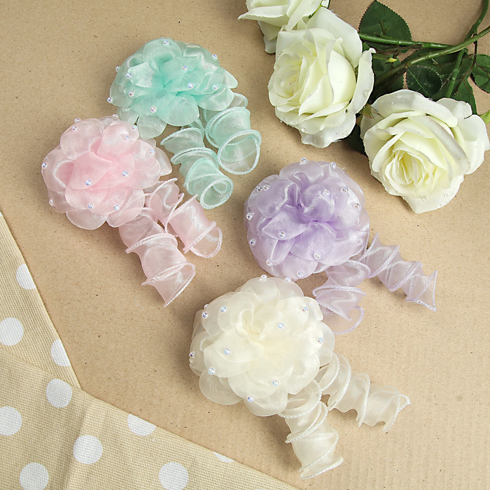 Бант для девочек с резинкой "Салют", с лентами, 10 см, микс