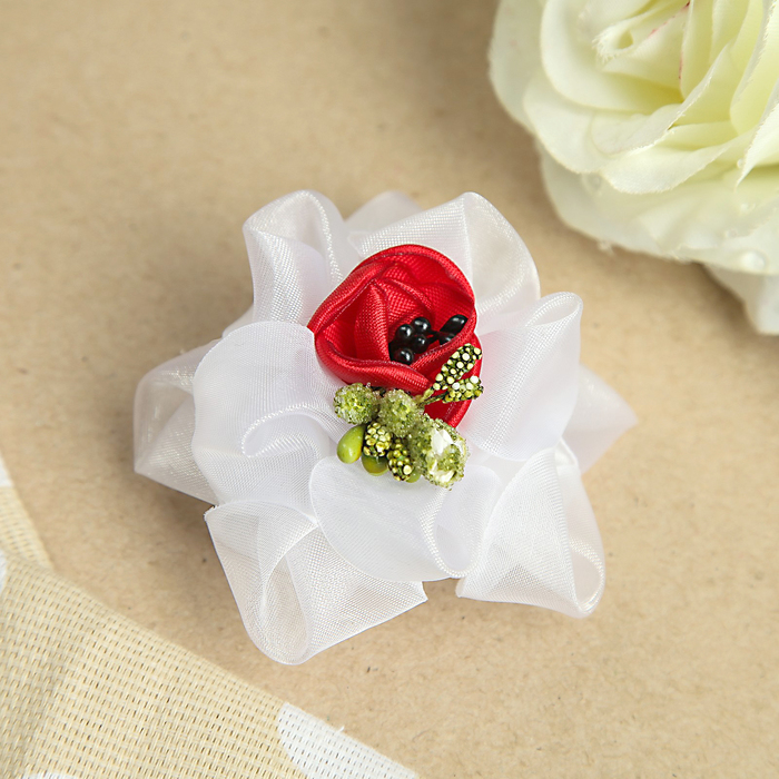 Бант для девочек с резинкой "Эспаньола", с цветком, 8 см, белый