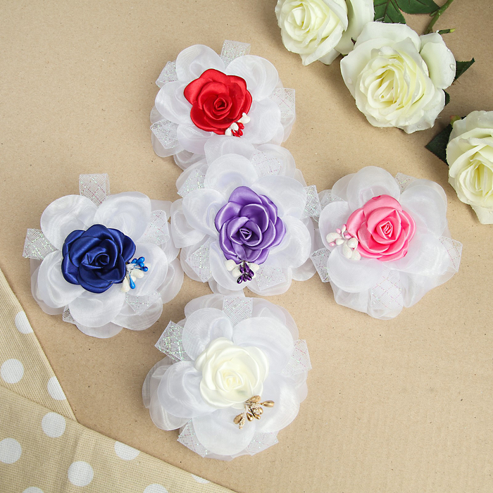 Бант для девочек с резинкой "Перышко", с золотым декором, 15 см, микс