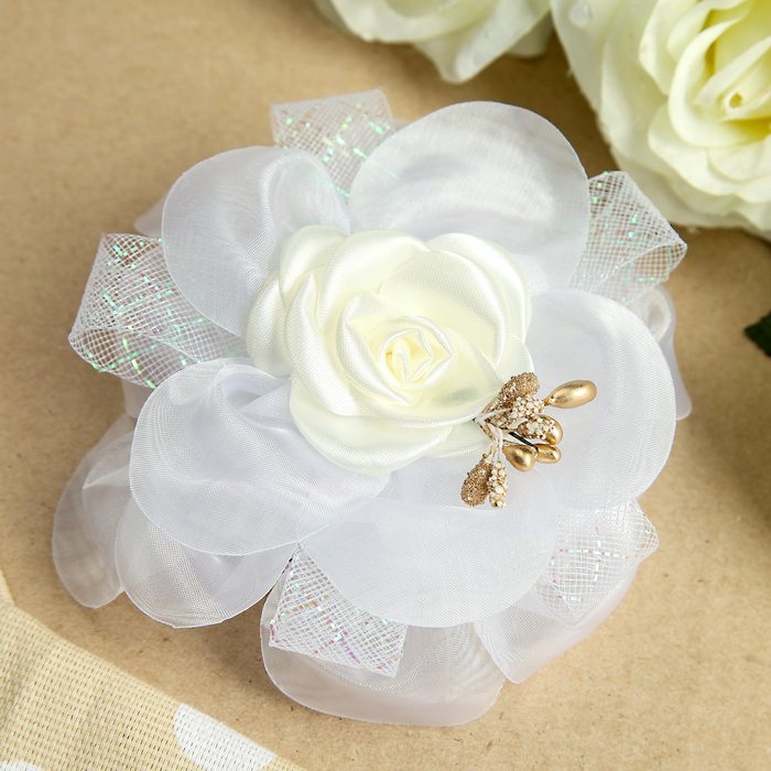 Бант для девочек с резинкой "Перышко", с золотым декором, 15 см, микс