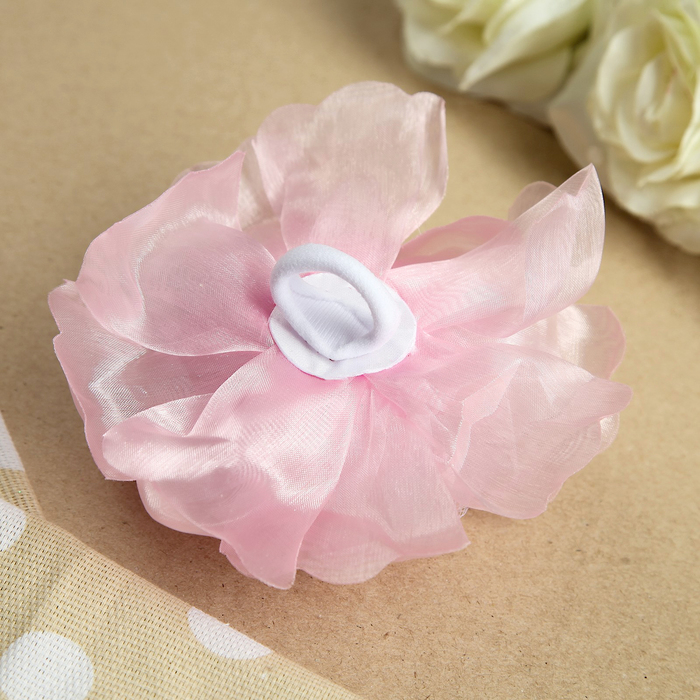 Бант для девочек с резинкой "Ажурный", с бусинами, 14 см, розовый