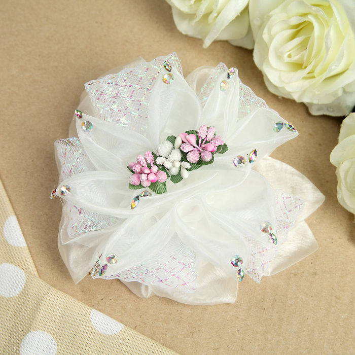 Бант для девочек с резинкой "Нарядный", с блестящими лентами, 19 см, микс