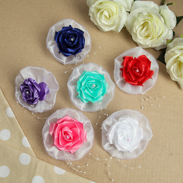 Бант для девочек с резинкой "Пушинка", с бусинами, 8 см, микс