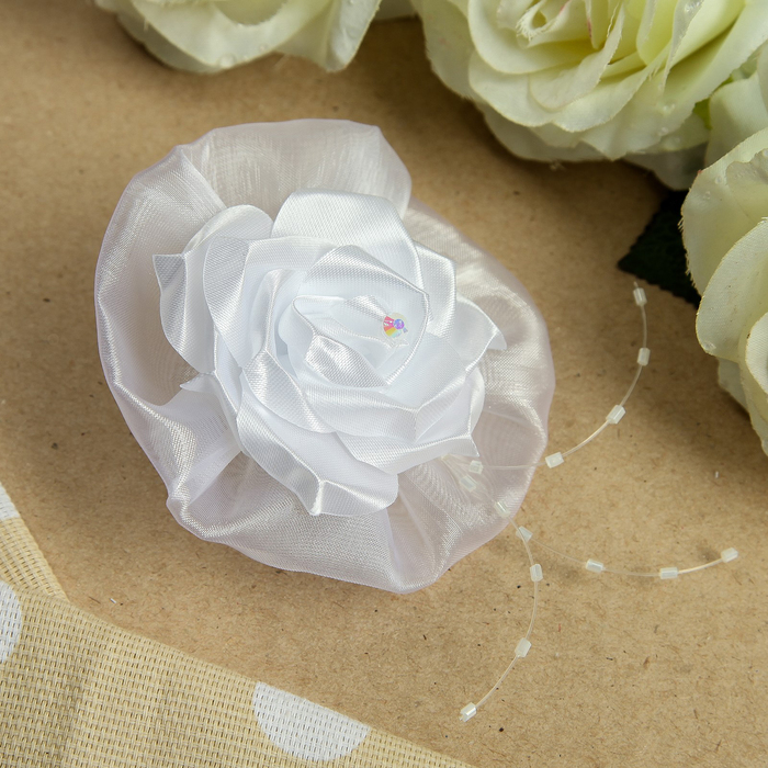 Бант для девочек с резинкой "Пушинка", с бусинами, 8 см, микс