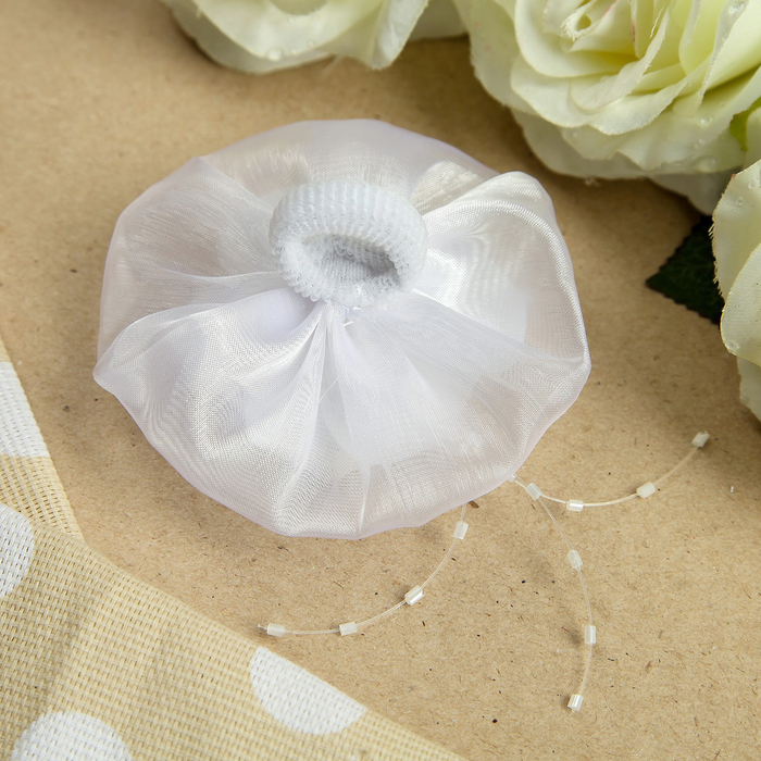 Бант для девочек с резинкой "Пушинка", с бусинами, 8 см, микс