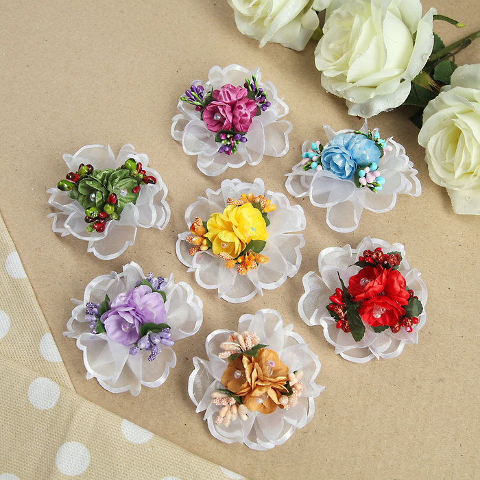 Бант для девочек с резинкой "Деточка", с цветочным декором, 9 см, микс