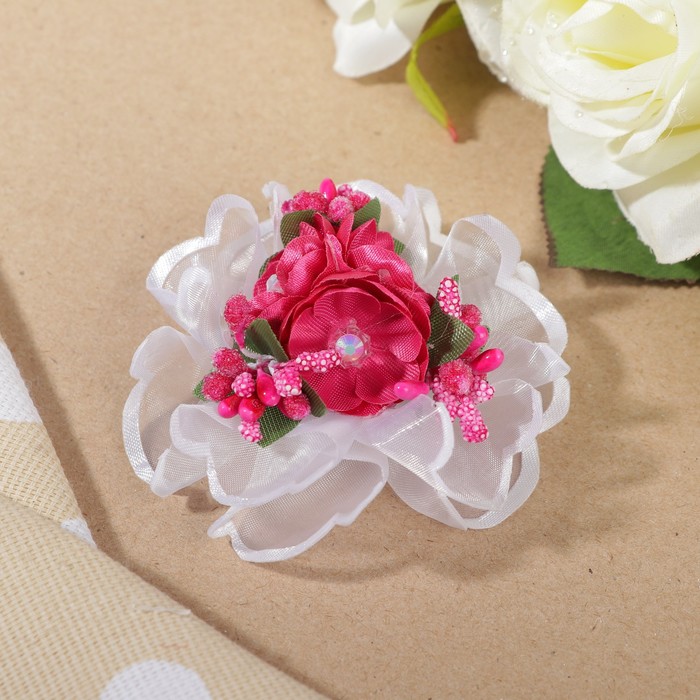 Бант для девочек с резинкой "Деточка", с цветочным декором, 9 см, микс