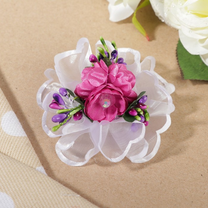 Бант для девочек с резинкой "Деточка", с цветочным декором, 9 см, микс