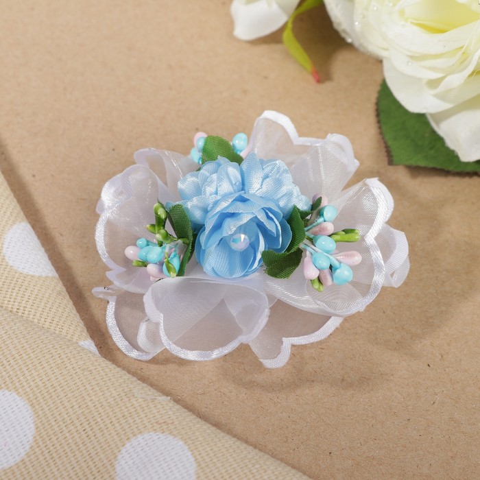 Бант для девочек с резинкой "Деточка", с цветочным декором, 9 см, микс