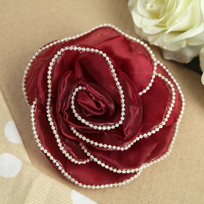 Бант для девочек с резинкой "Кики", с окантовкой бусины, 12 см, бордовый