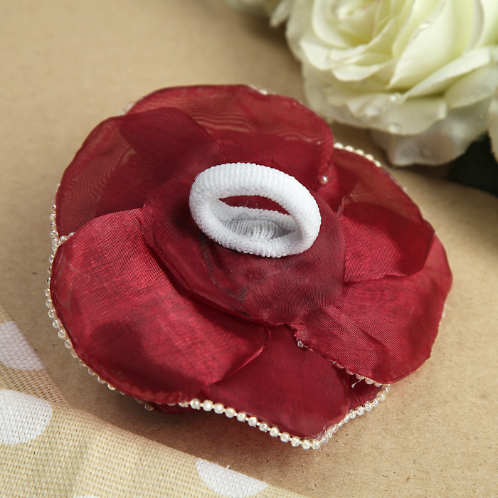 Бант для девочек с резинкой "Кики", с окантовкой бусины, 12 см, бордовый