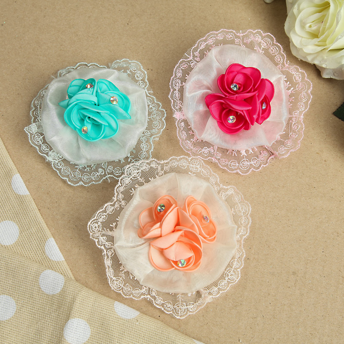 Бант для девочек с резинкой "Летний", с вышивкой, 13 см, микс