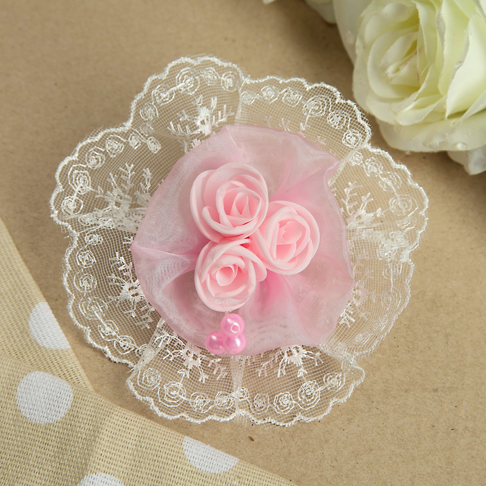 Бант для девочек с резинкой "Лапуля", с вышивкой, 13 см, микс