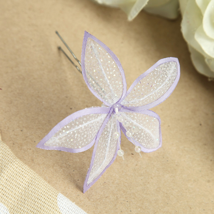 Шпилька для волос "Аленький цветочек", с блёстками, 5 см, микс