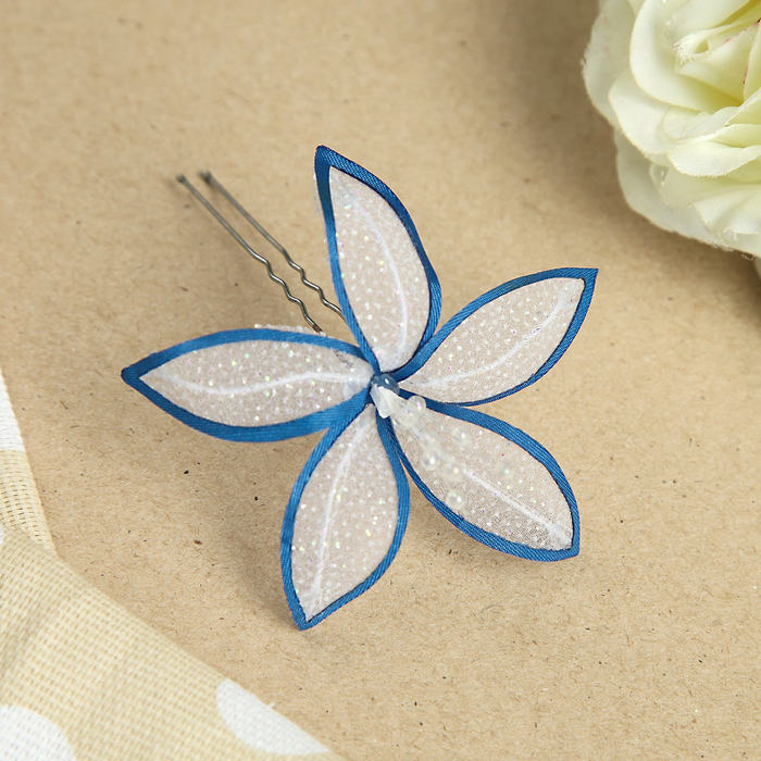 Шпилька для волос "Лепесточек", с бусинами, 5 см, микс