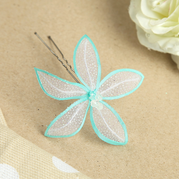 Шпилька для волос "Лепесточек", с бусинами, 5 см, микс