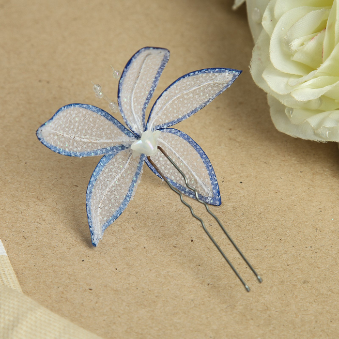 Шпилька для волос "Лепесточек", с бусинами, 5 см, микс