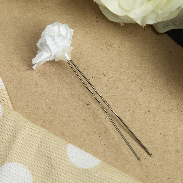 Шпилька для волос "Подснежник", с бусинкой, 2 см, микс