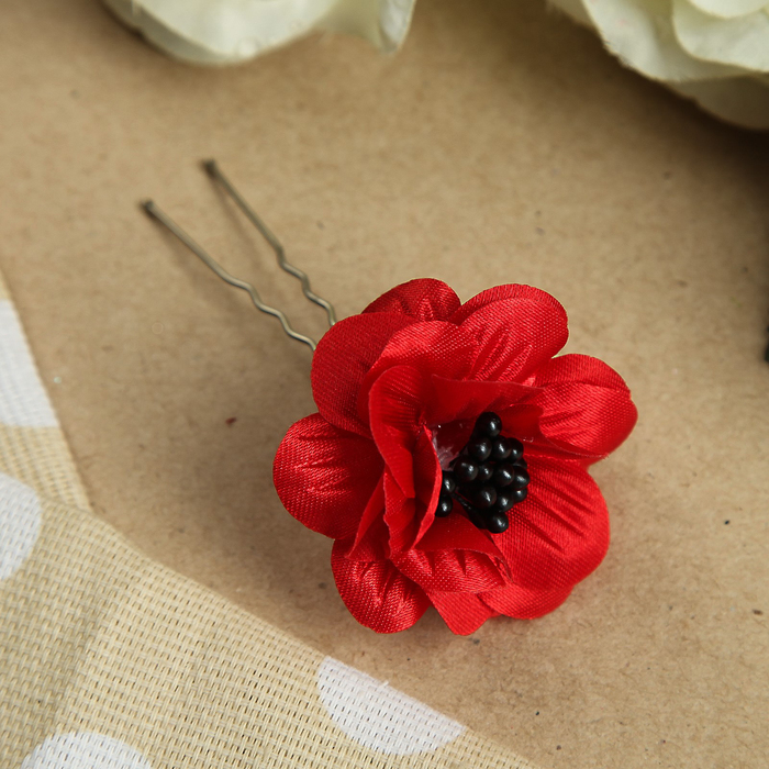 Шпилька для волос "Мини", с буинками, 3 см, красный