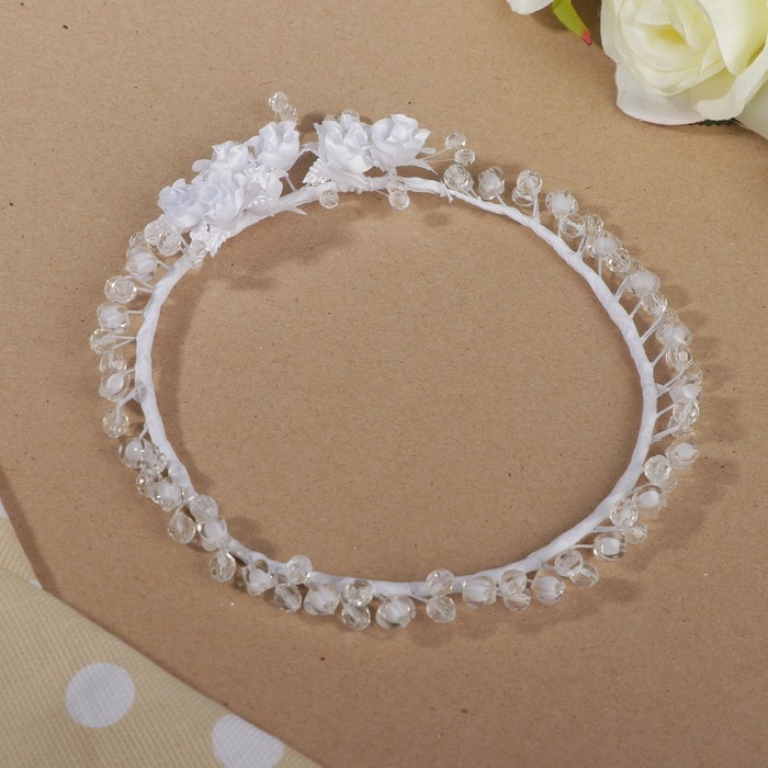 Ободок для девочек "Роса", с ленточками, 15 см, белый