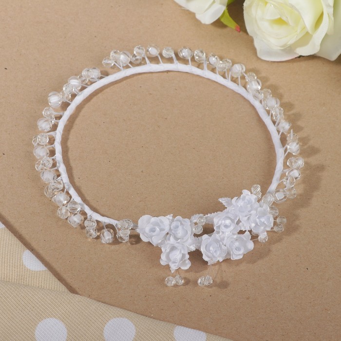 Ободок для девочек "Роса", с ленточками, 15 см, белый