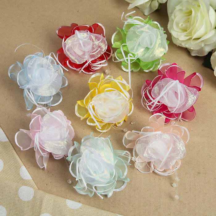 Бант для девочек с резинкой "Солнышко", с бусинами, 8 см, микс