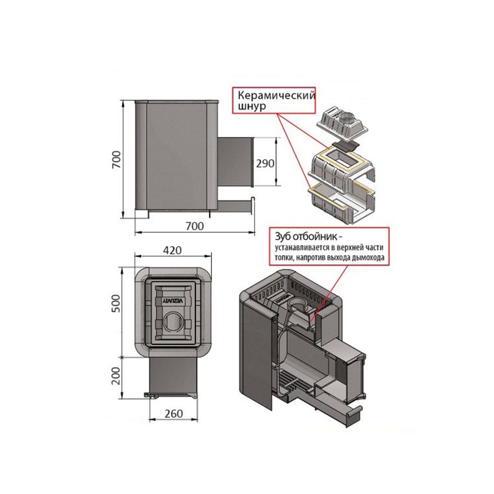 Печь для бани Везувий Сенсация 22 (270) антрацит дровяная, , шт