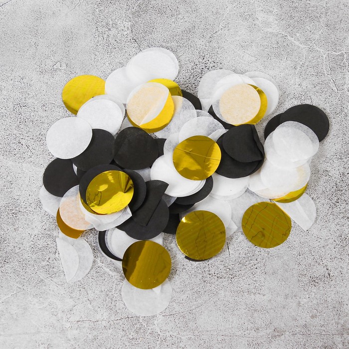 Наполнитель для шара "Конфетти круг" 2,5 см, фольга, МИКС золотой и черный 500г