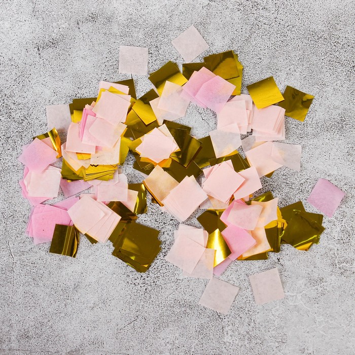 Наполнитель для шара "Конфетти квадрат" 1,4 см, бумага и фольга, МИКС розовый 500г